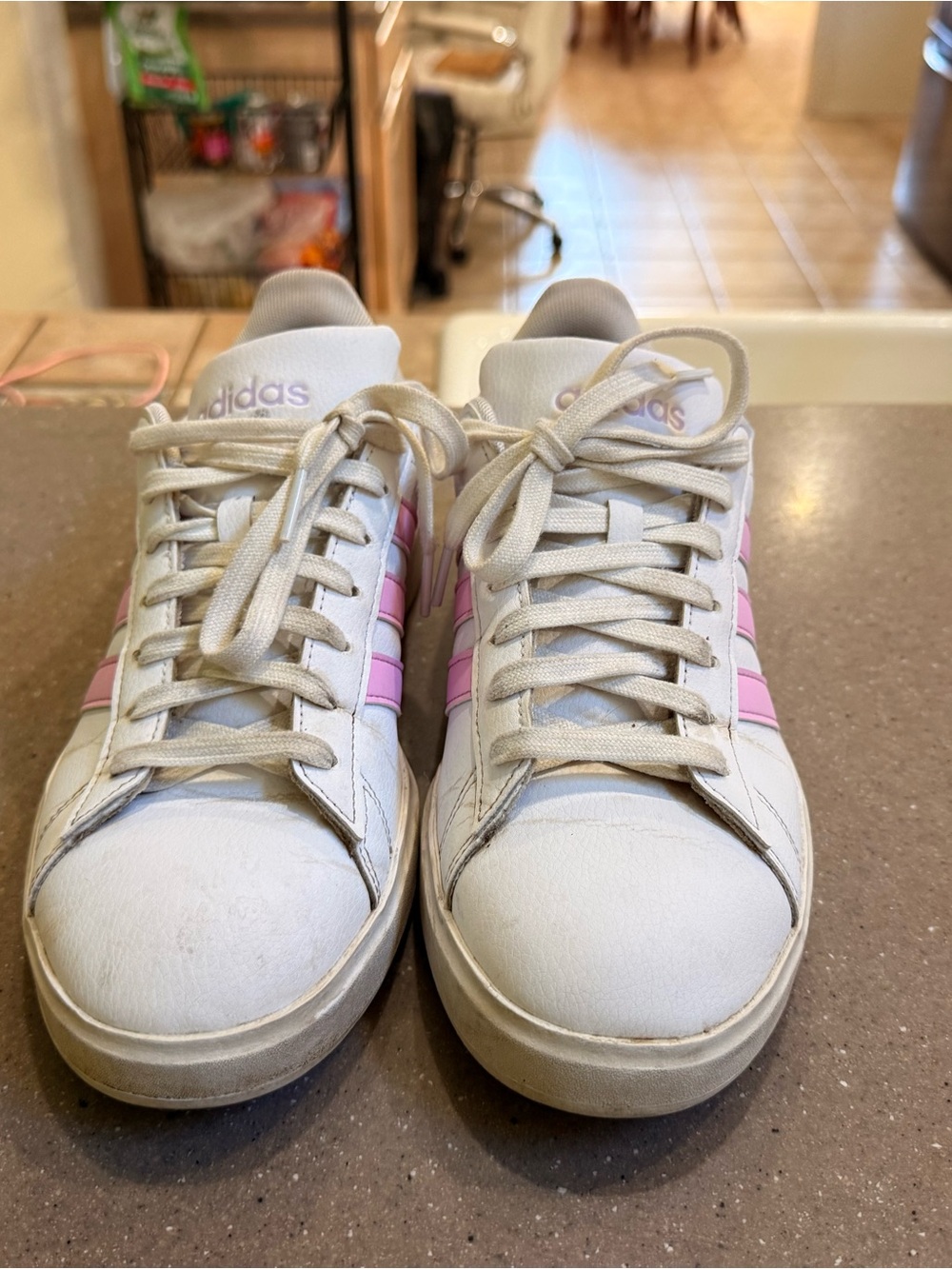 adidas White Sneakers with Pink Stripes - Women's